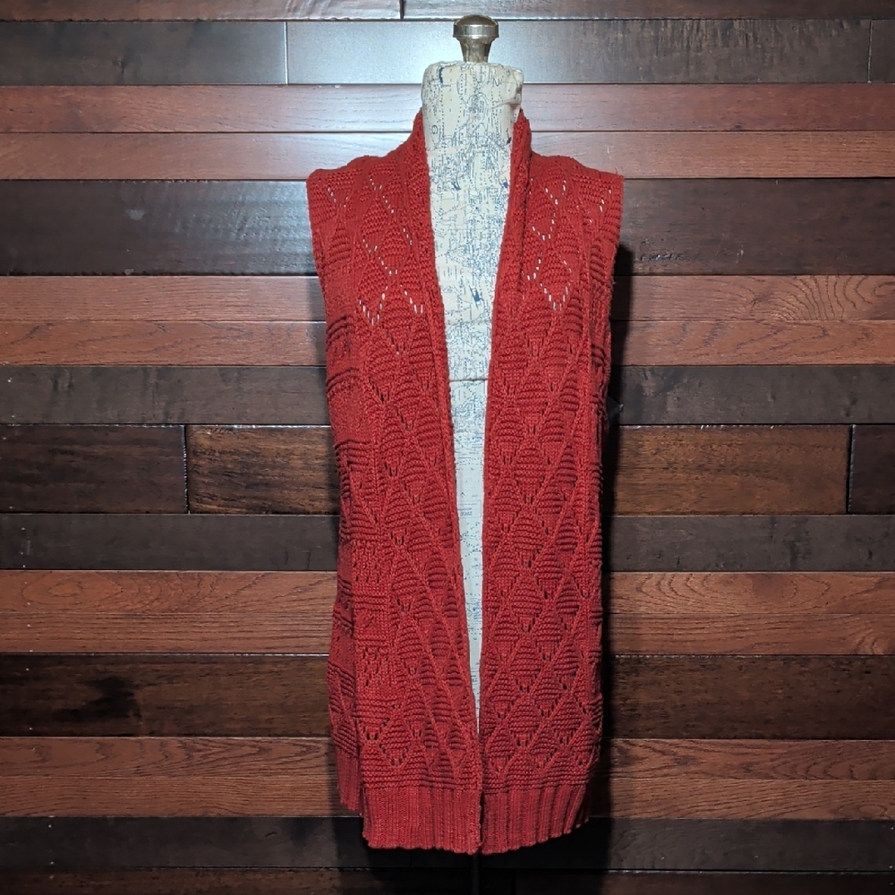 Allie & Rob Vibrant Red Orange Knit Cardigan Sweater Vest